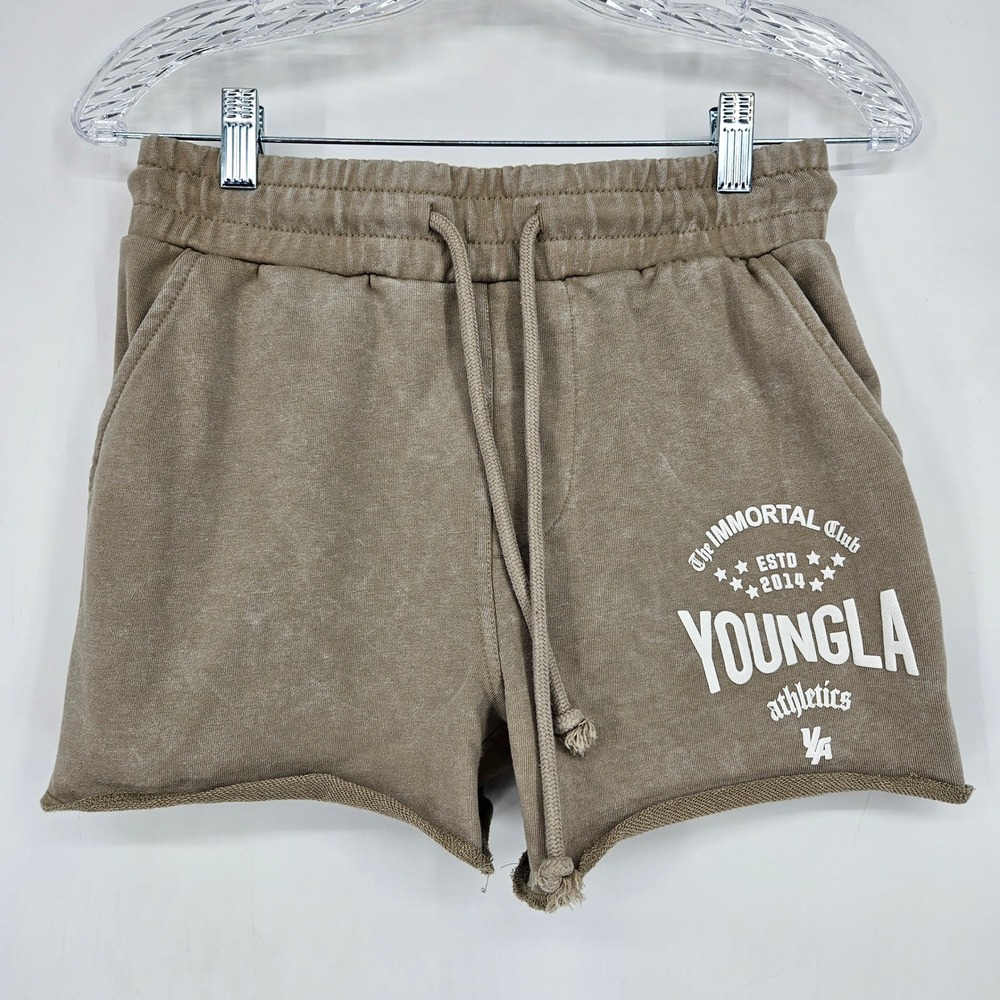 YoungLA Shorts Mens Small Tan Relaxed Immortal Pockets Style Gym Workout